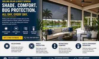 Rolling Solar & Insect Screens – Shade, Bug Protection & Motorized Comfort
